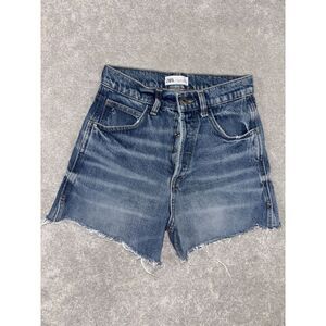Zara Womens Shorts Blue 4 High Rise Button Fly Denim Cut Off Raw Hem